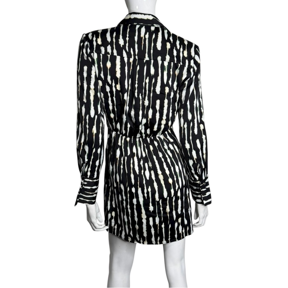 House of Harlow 1960 Black and White Abstract Long Sleeve Midi Wrap Dress - Picture 5 of 9